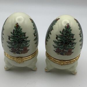 Two Formalities by Baum Bros. Egg Shaped  Christmas Tree Trinket Boxes